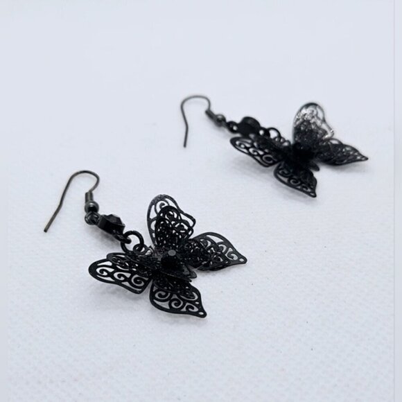 3D Black Wired Butterfly Earrings - Picture 4 of 4
